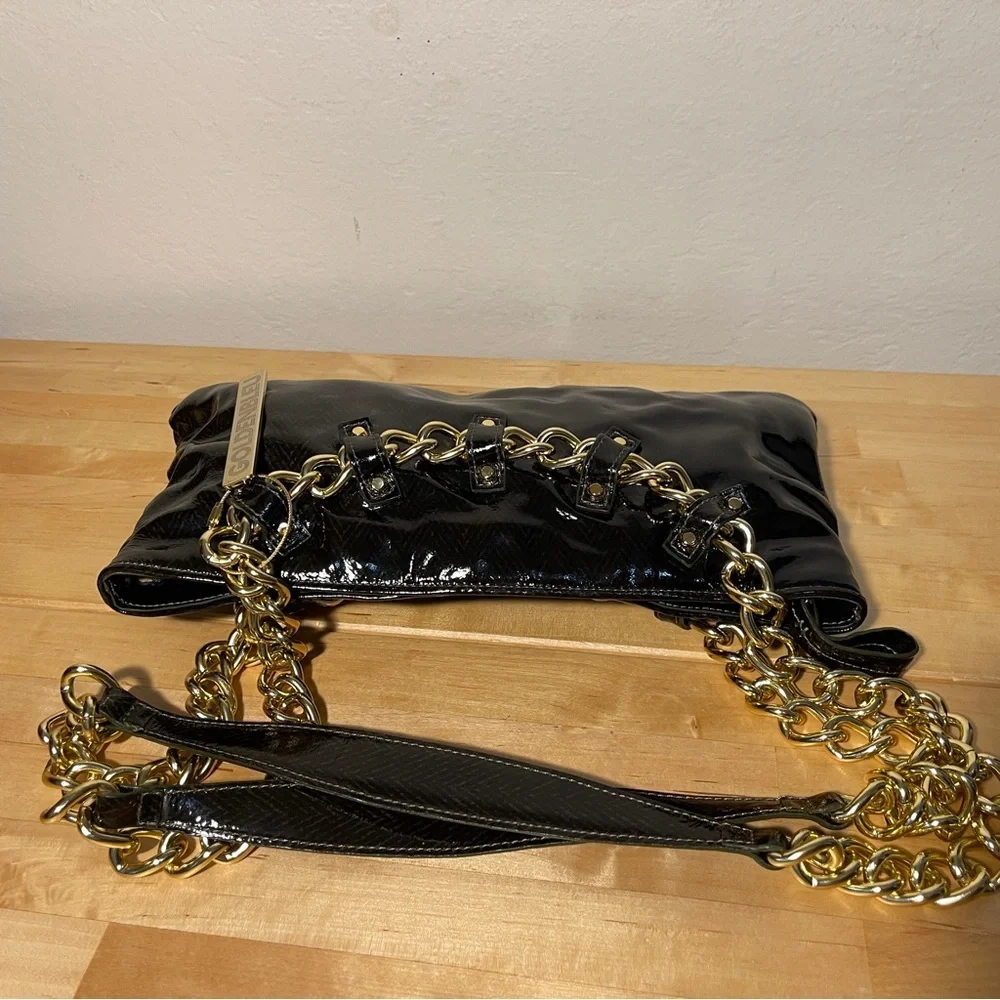 GOLDENBLEU Patent Leather Chain Strap Shoulder Bag Y2K Statement Purse